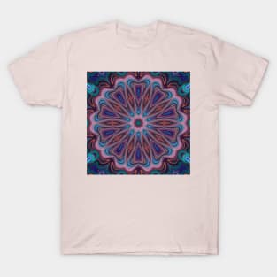 Liquified Fractal Art Abstract Kaleidoscope Flower in Pink, Purple, Blue, Green and Aqua T-Shirt